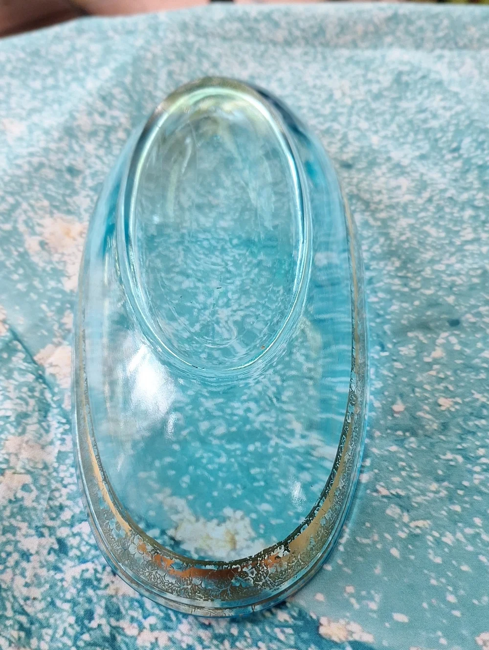 Vintage Blue Glass Bowl with Gold Trim